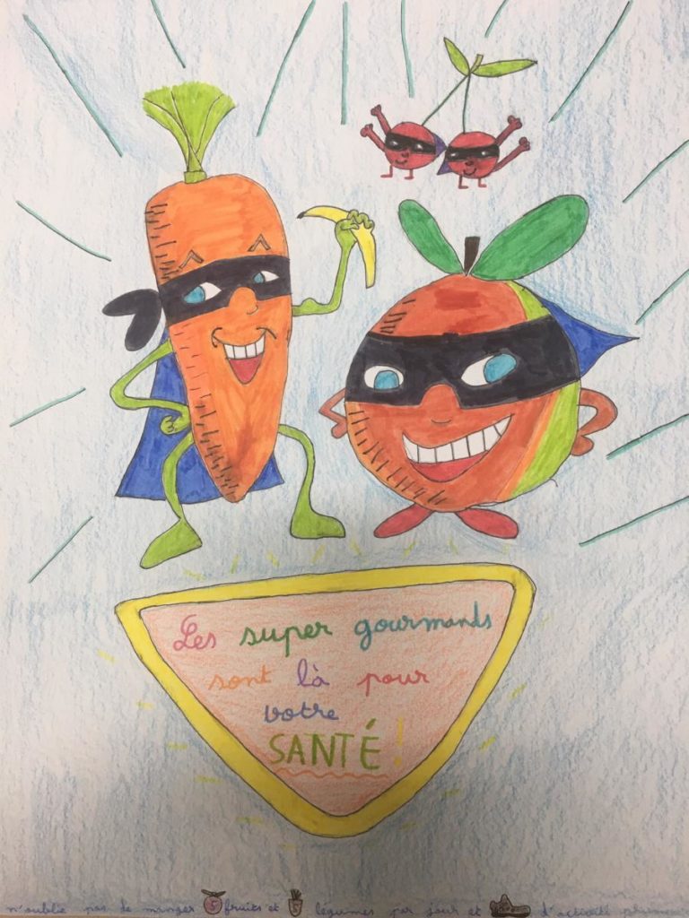 Dessin sur l'alimentation équilibrée réalisée par une élève de l'école Saint Joseph, Wervicq Sud (Nord Pas de Calais)